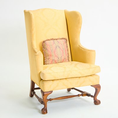 Lot 143 - George III Style Upholstered Mahogany Wing Chair