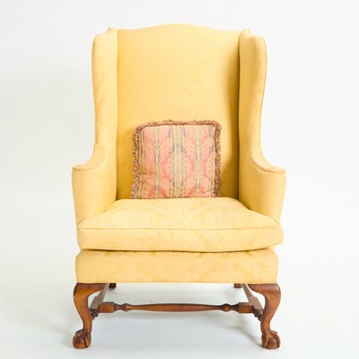 Lot 143 - George III Style Upholstered Mahogany Wing Chair