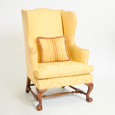 Lot 140 - George III Style Upholstered Mahogany Wing Chair