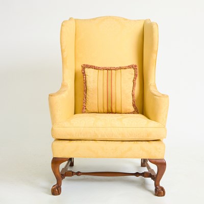 Lot 140 - George III Style Upholstered Mahogany Wing Chair