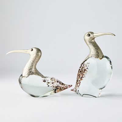 Lot 151 - Pair of Murano Silvered Metal and Glass Figures of Sandpipers