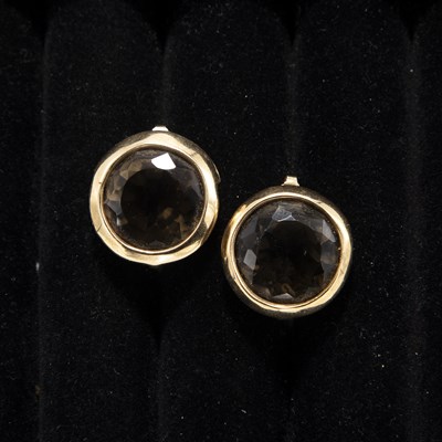 Lot 166 - Pair Of 14KT Gold & Smoky Quartz Earrings