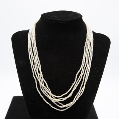 Lot 167 - Seed Pearl, Silver & Diamond Multi-strand Necklace