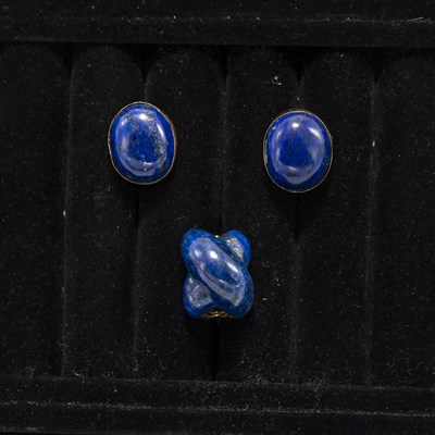 Lot 168 - Pair of 14KT Gold & Lapis Earrings