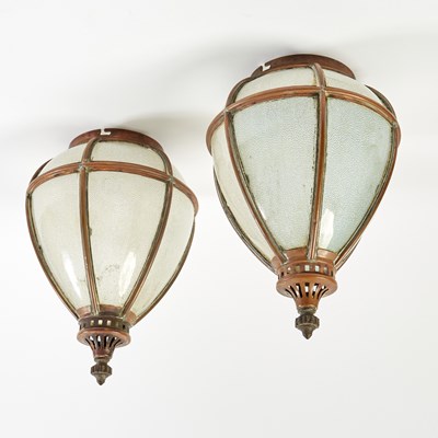 Lot 166 - Pair of English Brass and Glass Lanterns