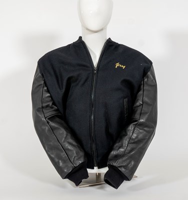 Lot 246 - Jerry Herman's Hello Dolly Black Leather and Wool Bomber Jacket