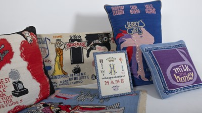 Lot 193 - A Group of Needlepoint Pillows Embroidered with Jerry Herman Musicals