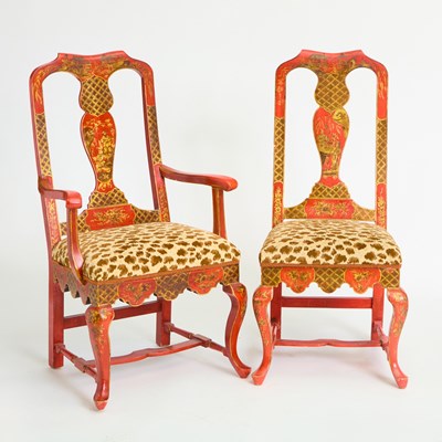 Lot 172 - Set of Eight Queen Anne Style Chinoiserie Decorated Dining Chairs