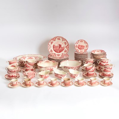 Lot 120 - Johnson & Bros. Red Transferware Partial Service