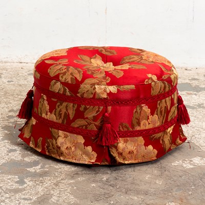 Lot 240 - Red Silk Floral Upholstered Ottoman