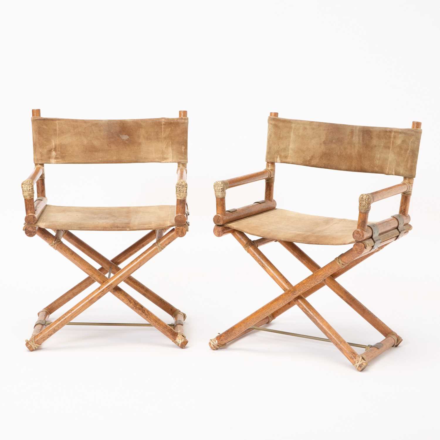 Lot 223 - Pair of McGuire Suede-Upholstered Oak and Brass Director's Chairs