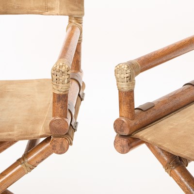 Lot 223 - Pair of McGuire Suede-Upholstered Oak and Brass Director's Chairs