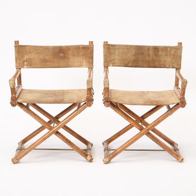 Lot 223 - Pair of McGuire Suede-Upholstered Oak and Brass Director's Chairs