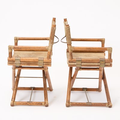 Lot 223 - Pair of McGuire Suede-Upholstered Oak and Brass Director's Chairs