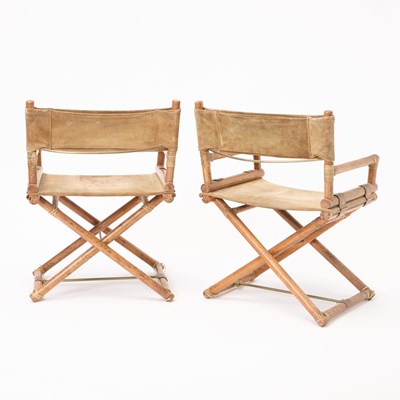 Lot 223 - Pair of McGuire Suede-Upholstered Oak and Brass Director's Chairs
