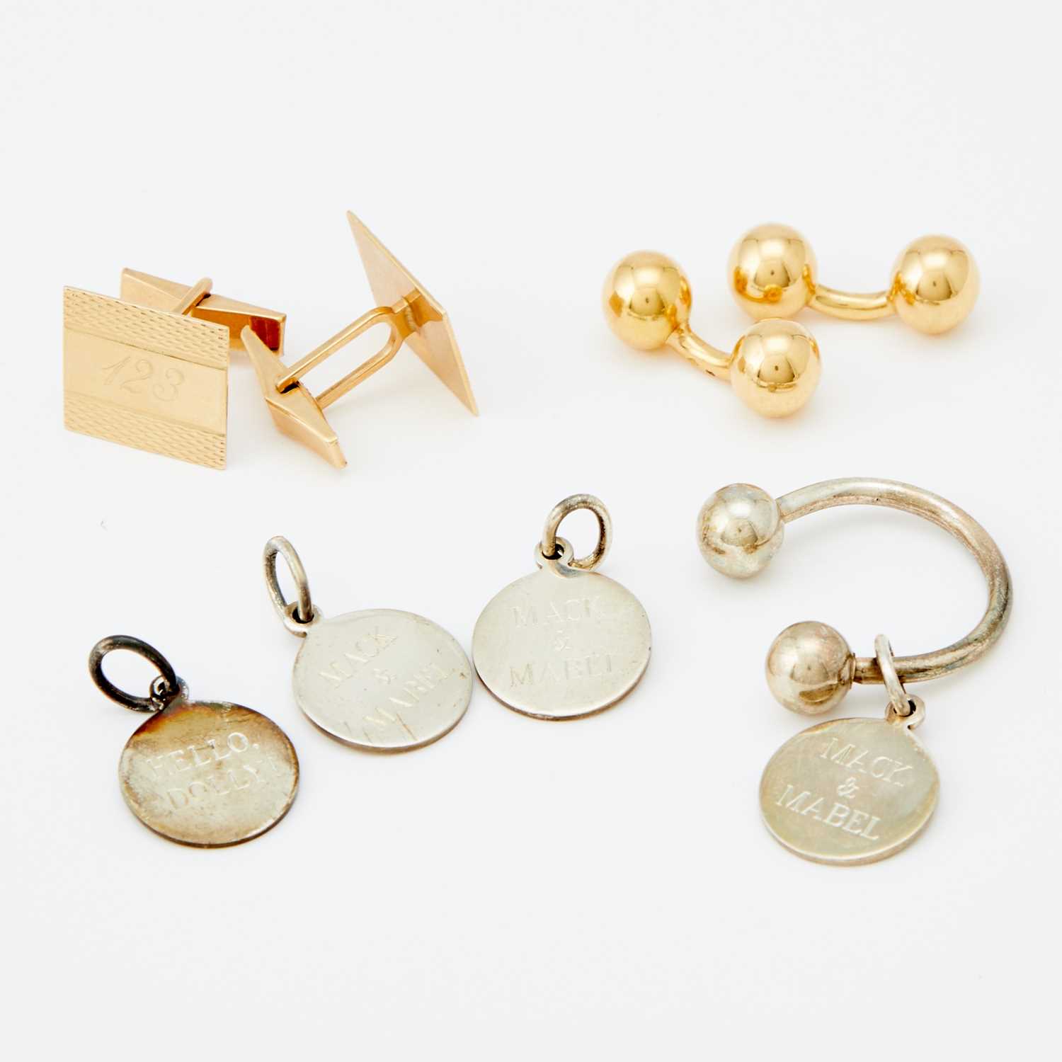 Lot 577 - Two Pair of Gold Cufflinks and Tiffany & Co. Silver Key Ring with Charms