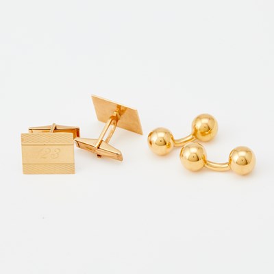 Lot 577 - Two Pair of Gold Cufflinks and Tiffany & Co. Silver Key Ring with Charms