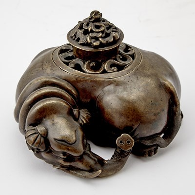 Lot 120 - A Chinese Bronze Elephant Form Incense Burner