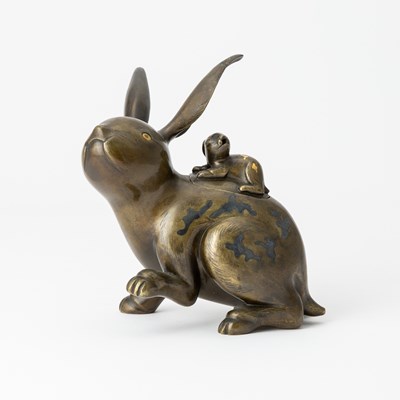 Lot 341 - A Japanese Mixed Metal Rabbit-Form Censer