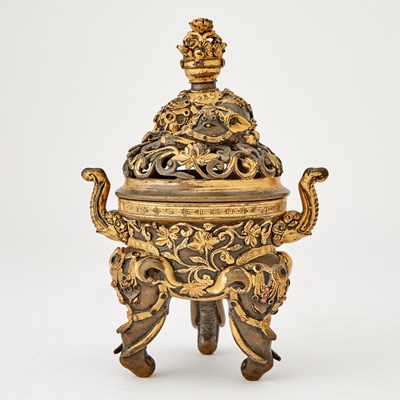 Lot 121 - A Chinese Parcel Gilt Bronze Elephant Censer and Cover