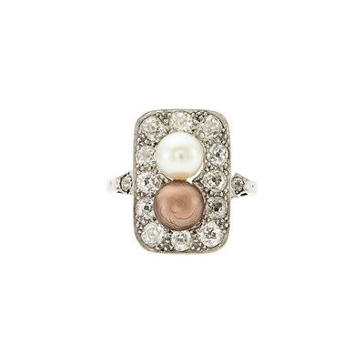 Lot 2215 - Platinum, Multicolored Pearl and Diamond Ring