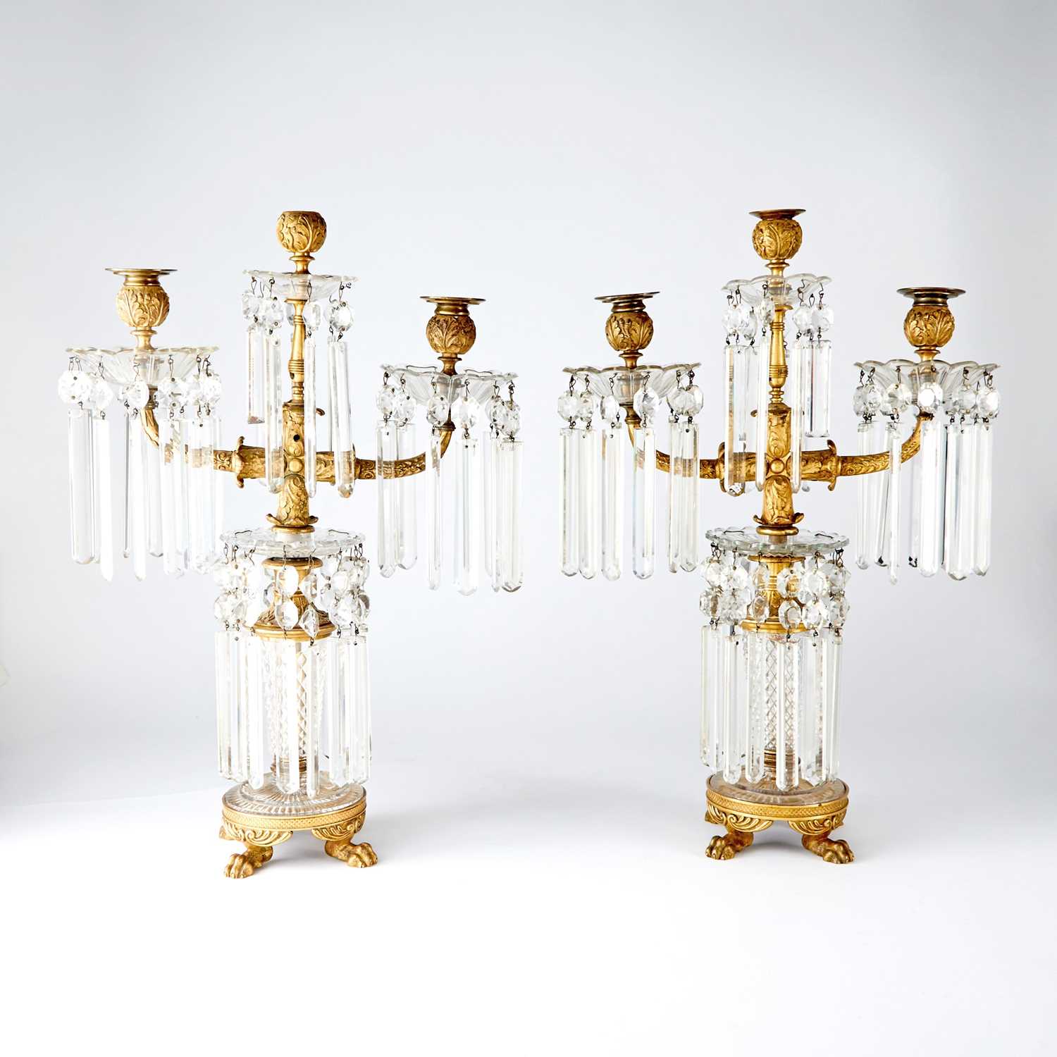 Lot 768 - Pair of Regency Ormolu-Mounted and Cut-Glass Three-Light Candelabra