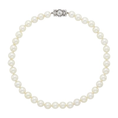 Lot 1164 - Cultured Pearl Necklace with Platinum and Diamond Clasp