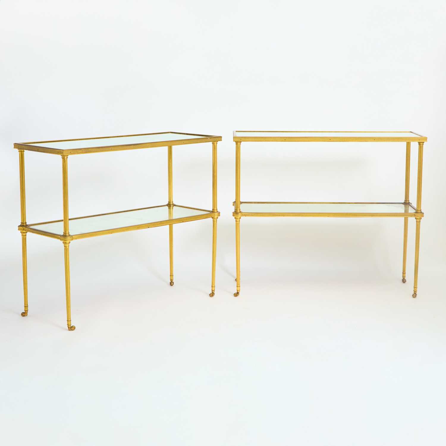 Lot 374 - Pair of Mirrored Brass Two-Tier Tables