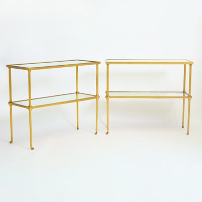 Lot 374 - Pair of Mirrored Brass Two-Tier Tables