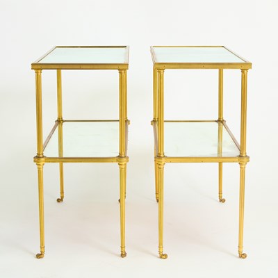 Lot 374 - Pair of Mirrored Brass Two-Tier Tables