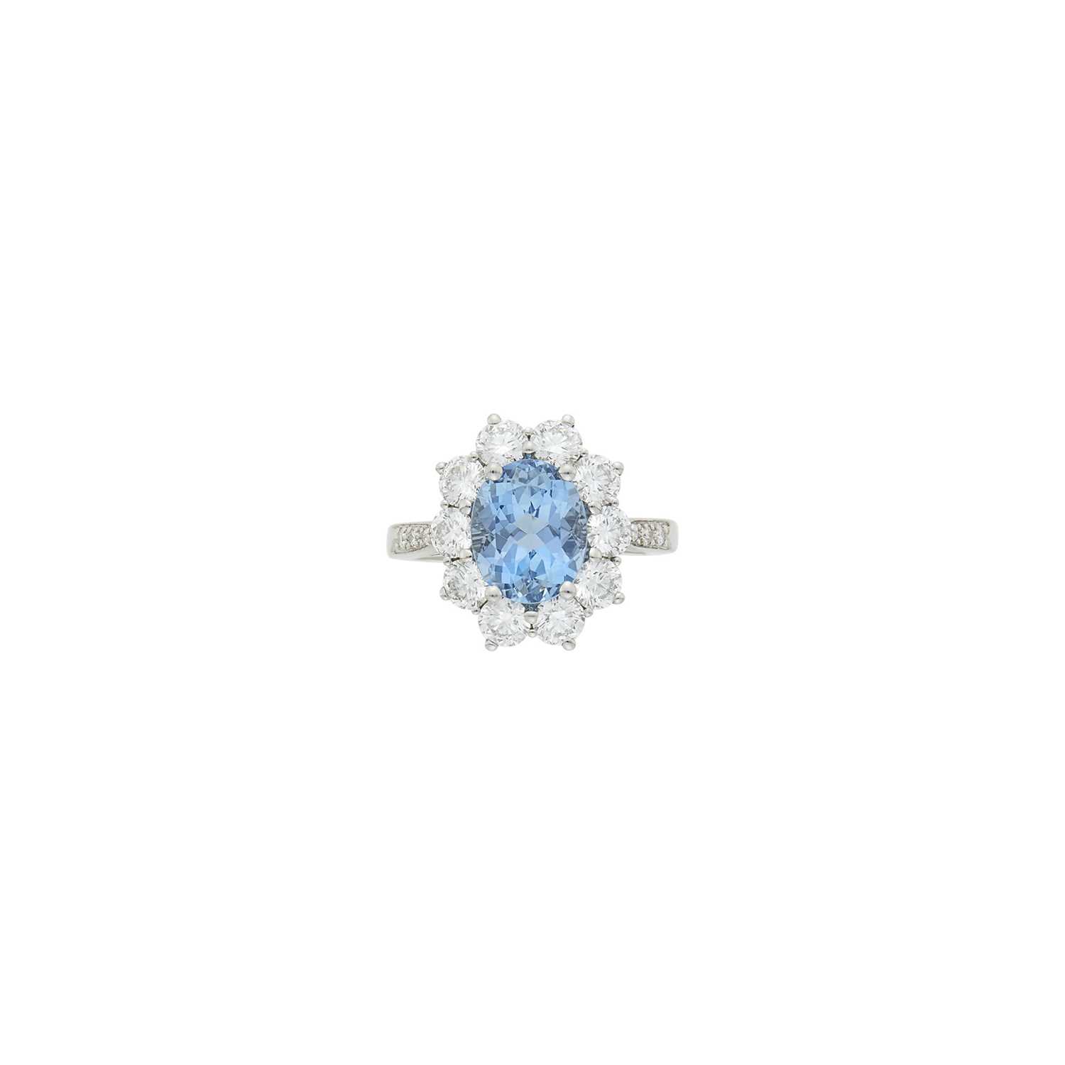 Lot 136 - Tiffany & Co. Platinum, Aquamarine and Diamond Ring