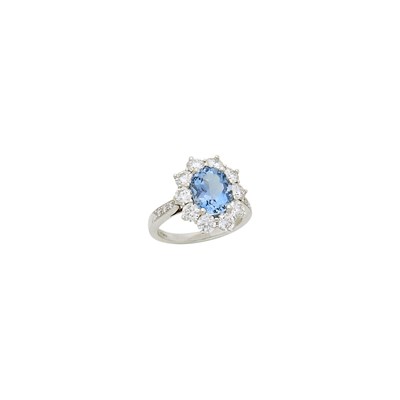 Lot 136 - Tiffany & Co. Platinum, Aquamarine and Diamond Ring