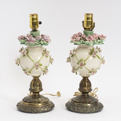 Lot 230 - Pair of Brass & Porcelain Table Lamps