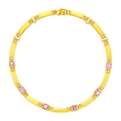 Lot 2046 - Two-Color Gold and Pink Quartz Necklace