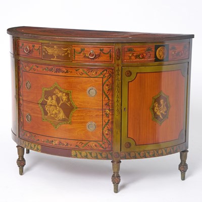 Lot 166 - Adams Style Painted Satinwood Demilune Cabinet