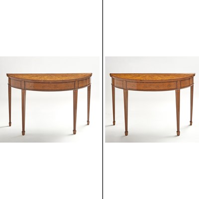 Lot 721 - Pair of George III Style Satinwood Marquetry Console Tables