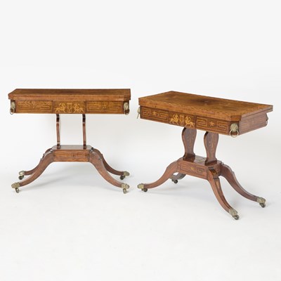 Lot 765 - Pair of Regency Rosewood and Marquetry Brass-Mounted Card Tables