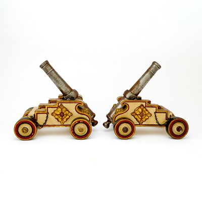 Lot 146 - Pair of Bronze and Painted Wood Models of Starting Canons