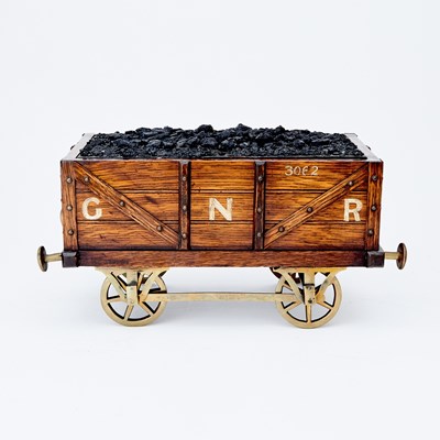 Lot 334 - Novelty Oak and Brass Cigar Box in the Form of a Coal Tender