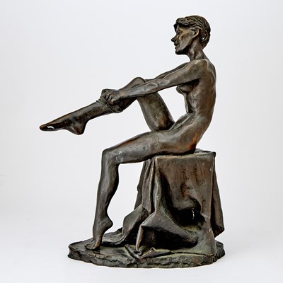 Lot 315 - Patinated Bronze Figure of a Woman Dressing