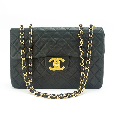 Lot 199 - Chanel Black Lambskin Leather Jumbo Flap Bag