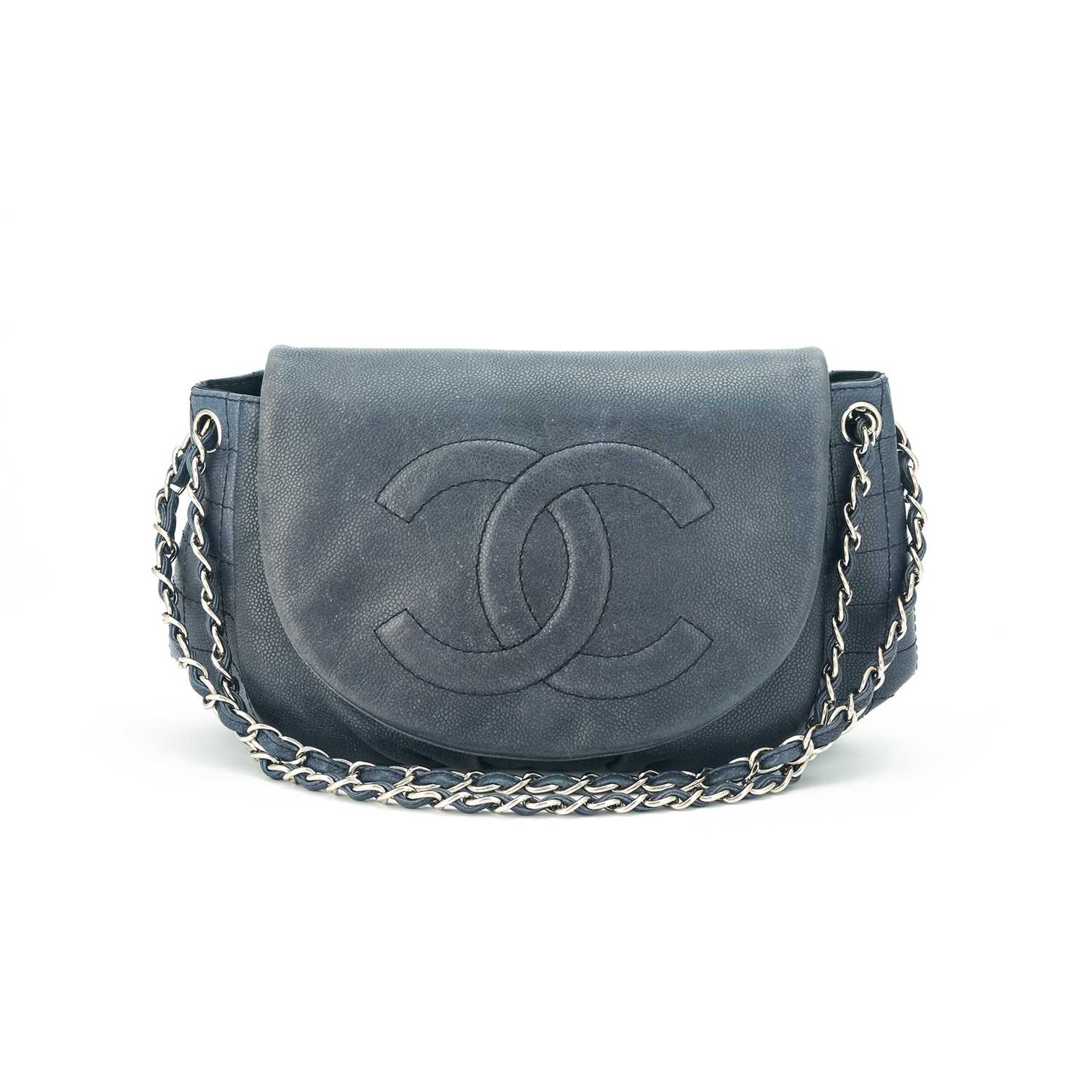 Lot 193 - Chanel Navy Caviar Leather Half Moon Flap Bag