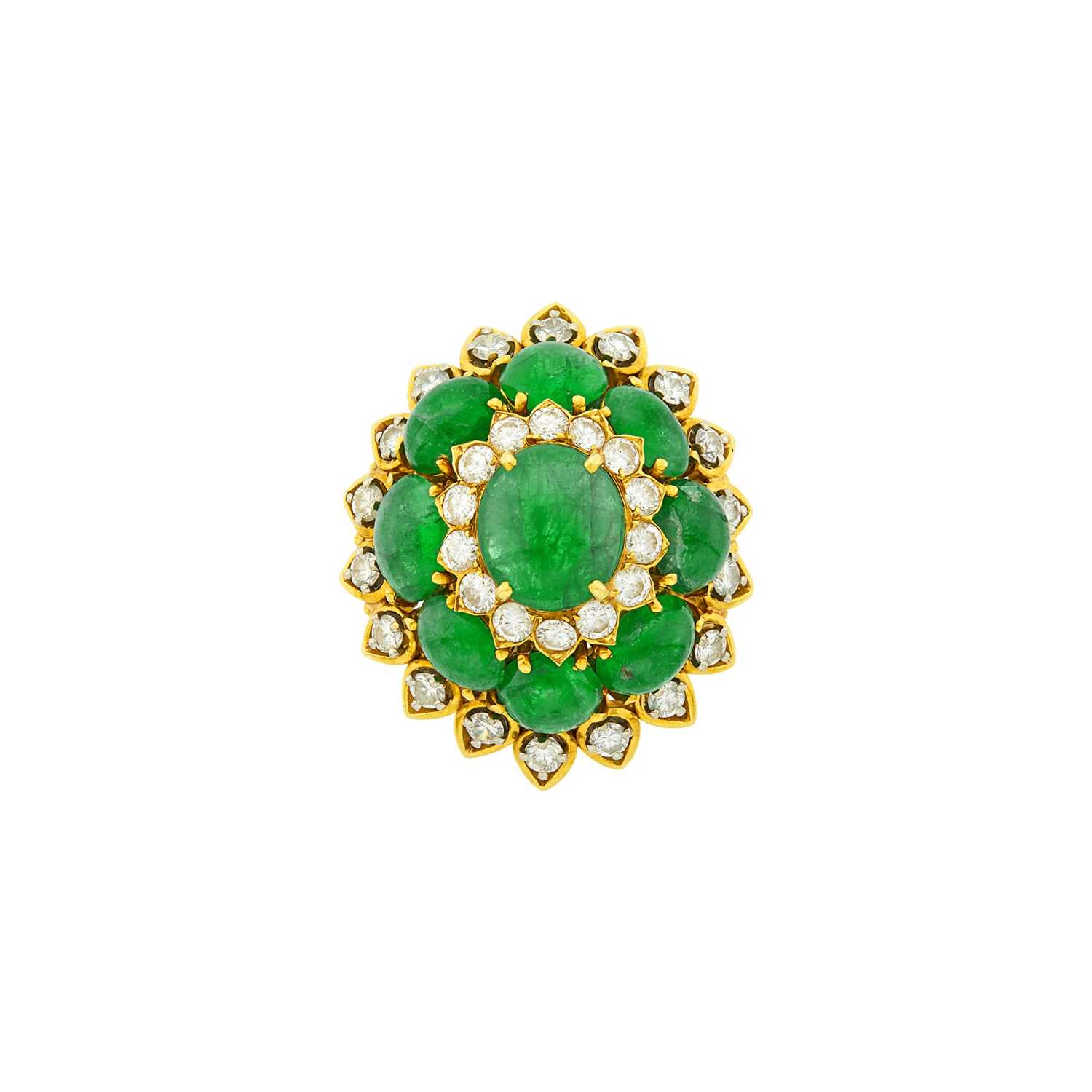 Lot 142 - Gold, Cabochon Emerald and Diamond Ring