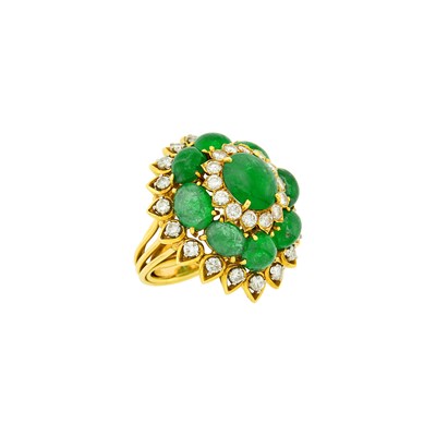 Lot 142 - Gold, Cabochon Emerald and Diamond Ring