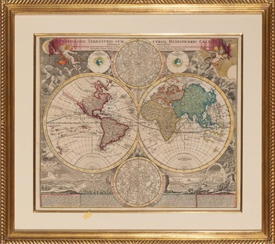 Lot 570 - Homann's decorative map of the world, with illustrations of natural phenomena