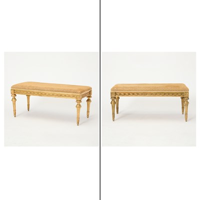 Lot 279 - Pair of Louis XVI Style Gilt Painted Upholstered Benches