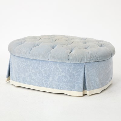 Lot 331 - Blue Tufted Upholstered Mahogany Ottoman