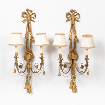 Lot 187 - Pair of George III Style Giltwood and Metal Two-Light Wall Lights