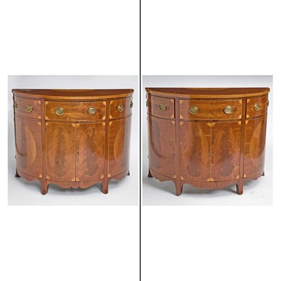 Lot 141 - Pair of George III Style Inlaid Mahogany Demilune Commodes