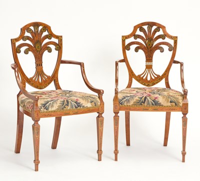 Lot 188 - Pair of Edwardian Painted Satinwood Arm Chairs